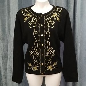 Lise J Gold Embroidered Sweater Cardigan in Large